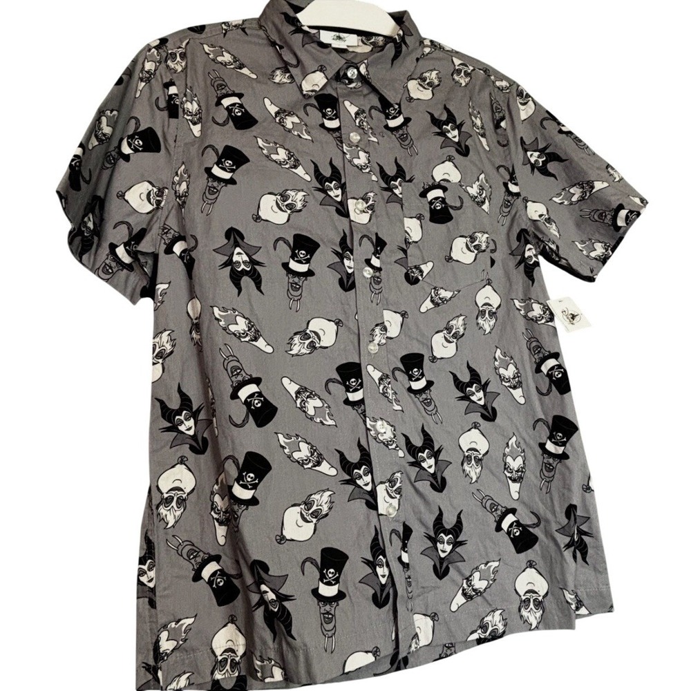 Disney Villains Button Down Shirt Mens Small Grey‎ Maleficent Ursula Hades NWT
